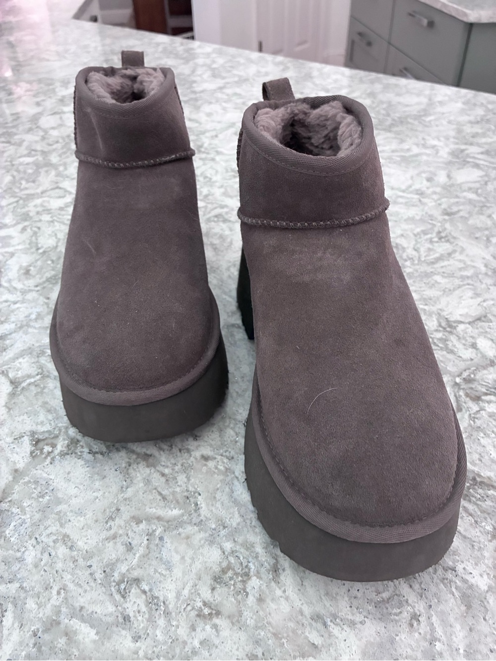 UGG Platform Suede Ankle Boots in Taupe